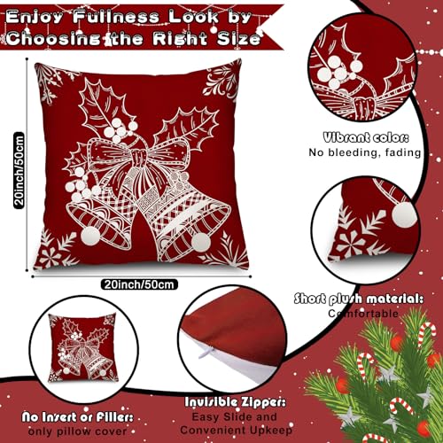 Tatuo 6 Pcs Christmas Pillow Covers Cushion Covers Decoration Christmas Pillow Cover Holiday Decor Throw Pillow Case for Sofa Couch Christmas Office Bedroom Decorations Red and White Style20 x 20 Inch - Image 3