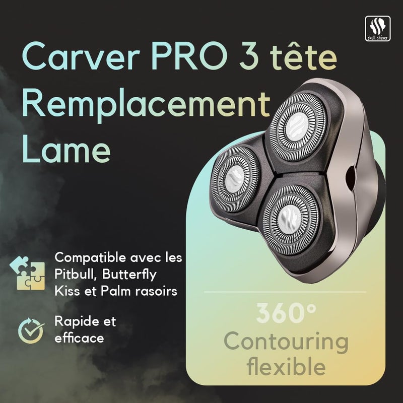 Skull Shaver Carver PRO 3 Head Replacement Blade - Hypoallergenic Stainless Steel - Fast Precision Shaving - Contour Flex Design - Easy to Clean - Image 3