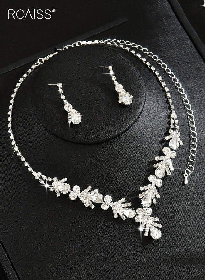 رويس طقم أقراط وقلادة على شكل قطرة ماء مرصعة بأحجار الراين من قطعتين للنساء، عقد تشوكر فضي على شكل دمعة من الكريستال، أقراط متدلية متدلية لحفلات الزفاف وحفلات التخرج، طقم مجوهرات لوصيفات العروس - Image 4