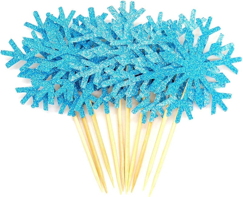 Confetti ! - Frozen Snow Flake Cupcake Toppers Toothpicks, Sliver/Blue/Snow (Pack of 20) - Image 4