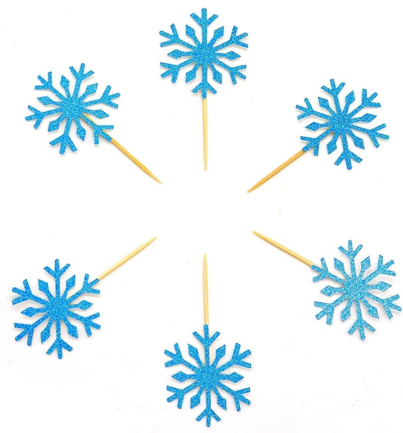 Confetti ! - Frozen Snow Flake Cupcake Toppers Toothpicks, Sliver/Blue/Snow (Pack of 20) - Image 2