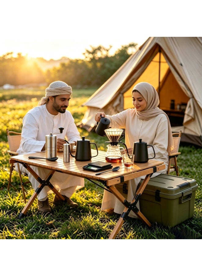 طقم قهوة يشمل: ميزان قهوة، قمع تقطير زجاجي، مطحنة يدوية، غلاية لصب القهوة، فلاتر ورقية، كوب مزدوج الجدار للتخييم والسفر، هدية للعائلة والأصدقاء - Image 4