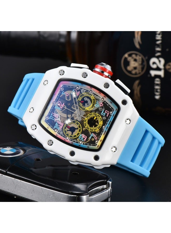 Hot Fashionable Barrel-shaped Men's Watch, Cool And Handsome Multi-functional Chronograph Youth Quartz Watch