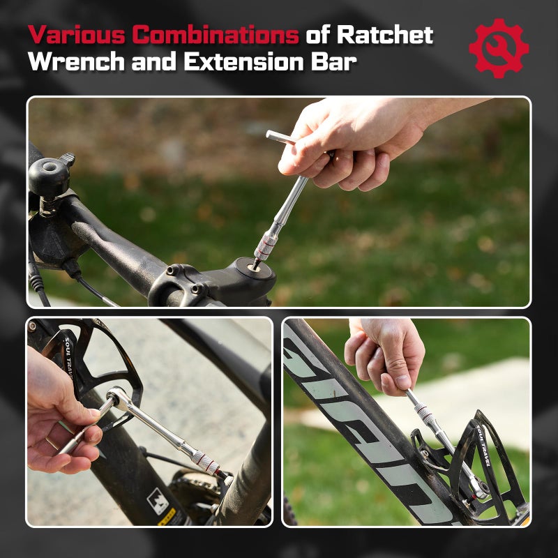 Geinxurn 60Pcs Mini T-Handle Ratchet Wrench Set, 72-Tooth Reversible Ratchet with Extension Bar,1/4" Socket Adapter, and 1â€Impact (Phillips/Torx/Hex) Screwdriver Bit Stored in Coded Base for Repair - Image 5