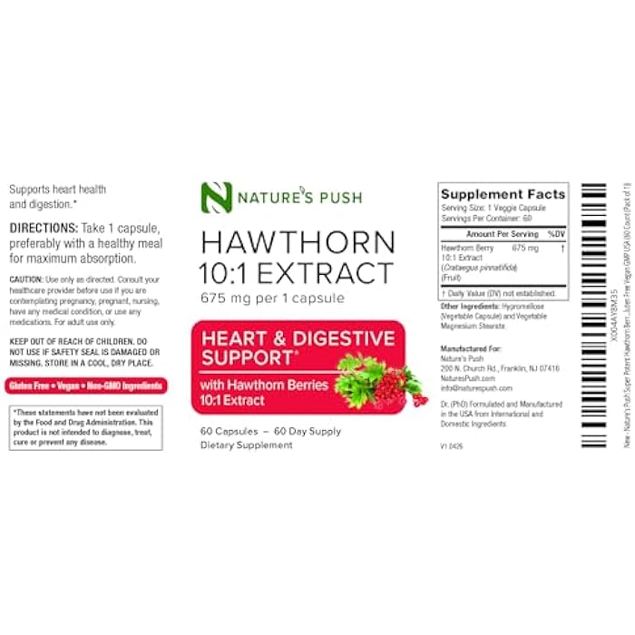 Nature's Push Super Potent Hawthorn Berry Supplement 10:1 Extract 675mg Capsules for Digestion Heart Health, Glycemic Support-Extra Strength Non-GMO Gluten Free Vegan GMP USA (60 Count (Pack of 1)) - Image 4