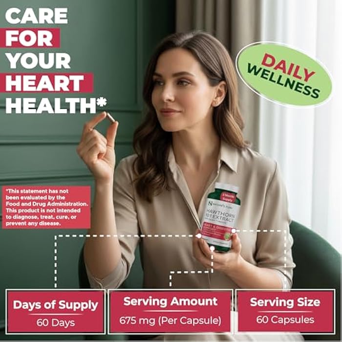 Nature's Push Super Potent Hawthorn Berry Supplement 10:1 Extract 675mg Capsules for Digestion Heart Health, Glycemic Support-Extra Strength Non-GMO Gluten Free Vegan GMP USA (60 Count (Pack of 1)) - Image 3