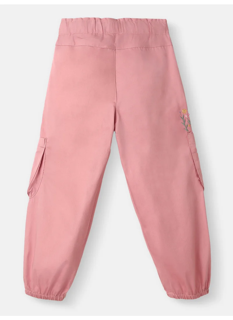 Nautinati Girls’ Cotton Cargo | Cargo Joggers for 4-8 Years | Floral Embroidery | Cargo with Pockets