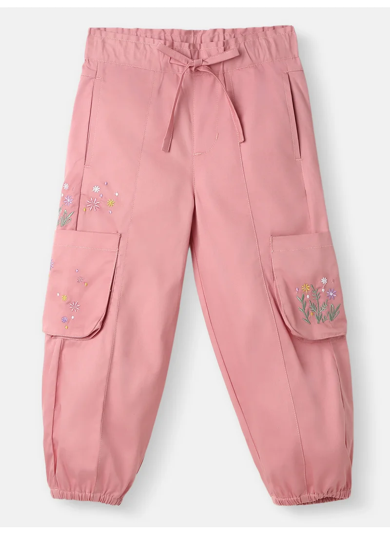 Nautinati Girls’ Cotton Cargo | Cargo Joggers for 4-8 Years | Floral Embroidery | Cargo with Pockets