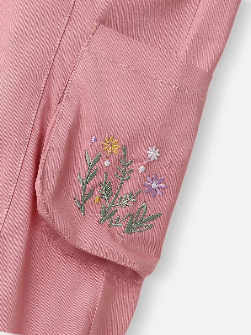 نوتيناتي Girls’ Cotton Cargo | Cargo Joggers for 4-8 Years | Floral Embroidery | Cargo with Pockets