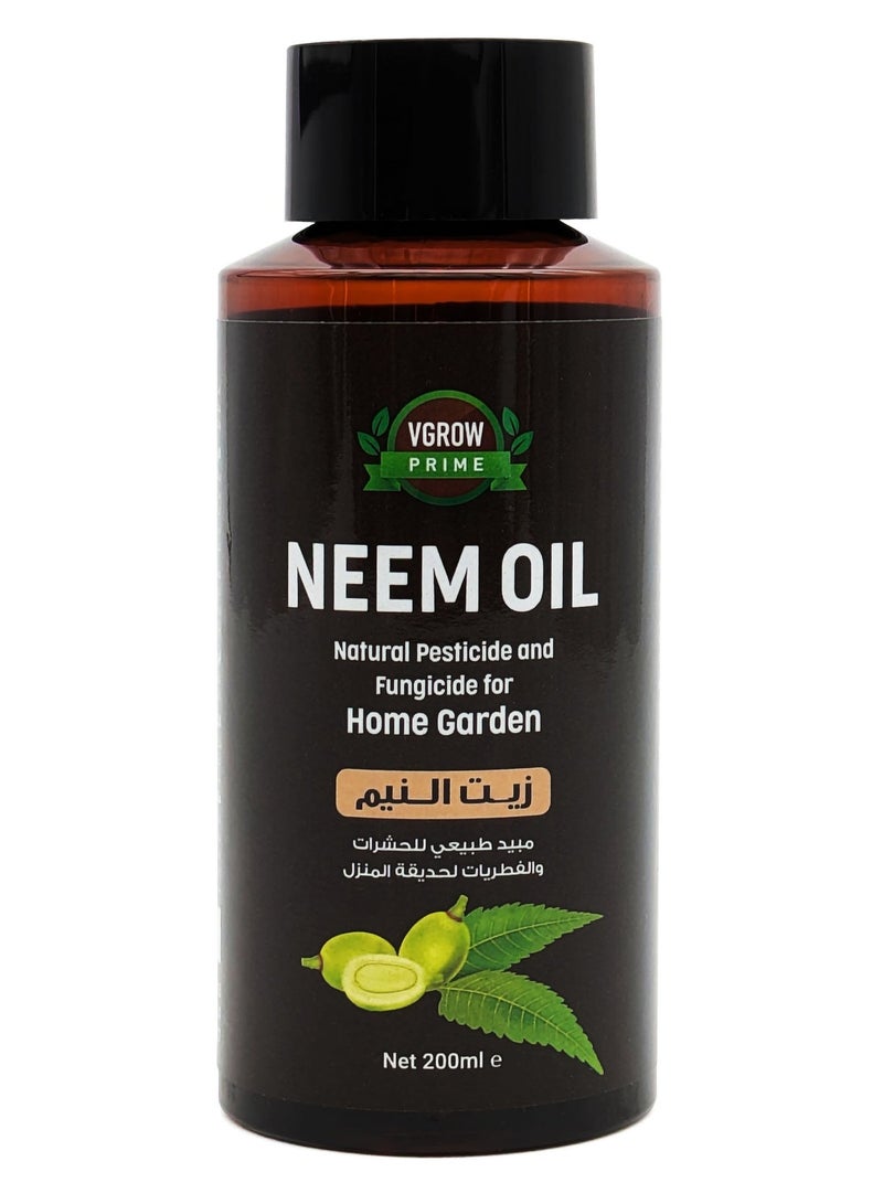 Vgrow Prime Neem Oil for Plants, Effective Pest and Fungi Control for Indoor Plants and Home Garden, Water Soluble 200ml Concentrate