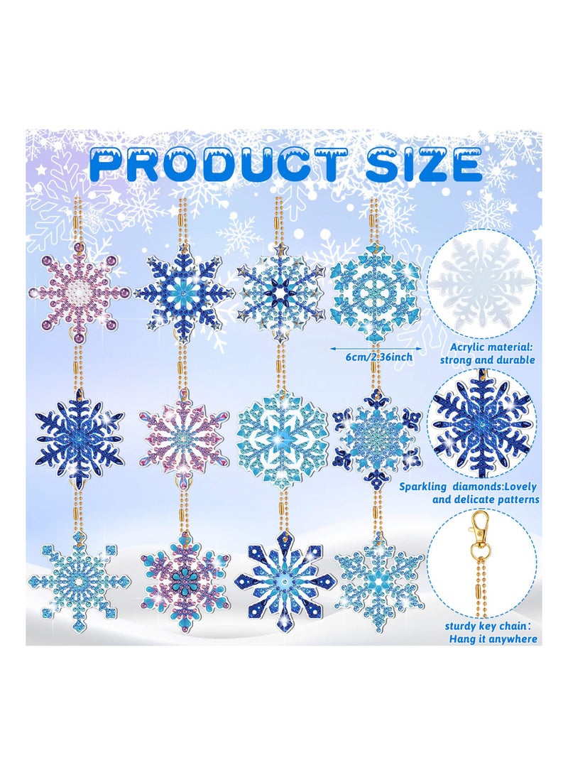 SYOSI 12 Pcs 5D Snowflake Diamond Painting Keychain Full Drill Making Diamond Key Rings Art Keychains Pendant DIY Diamond Accessories  - Image 4