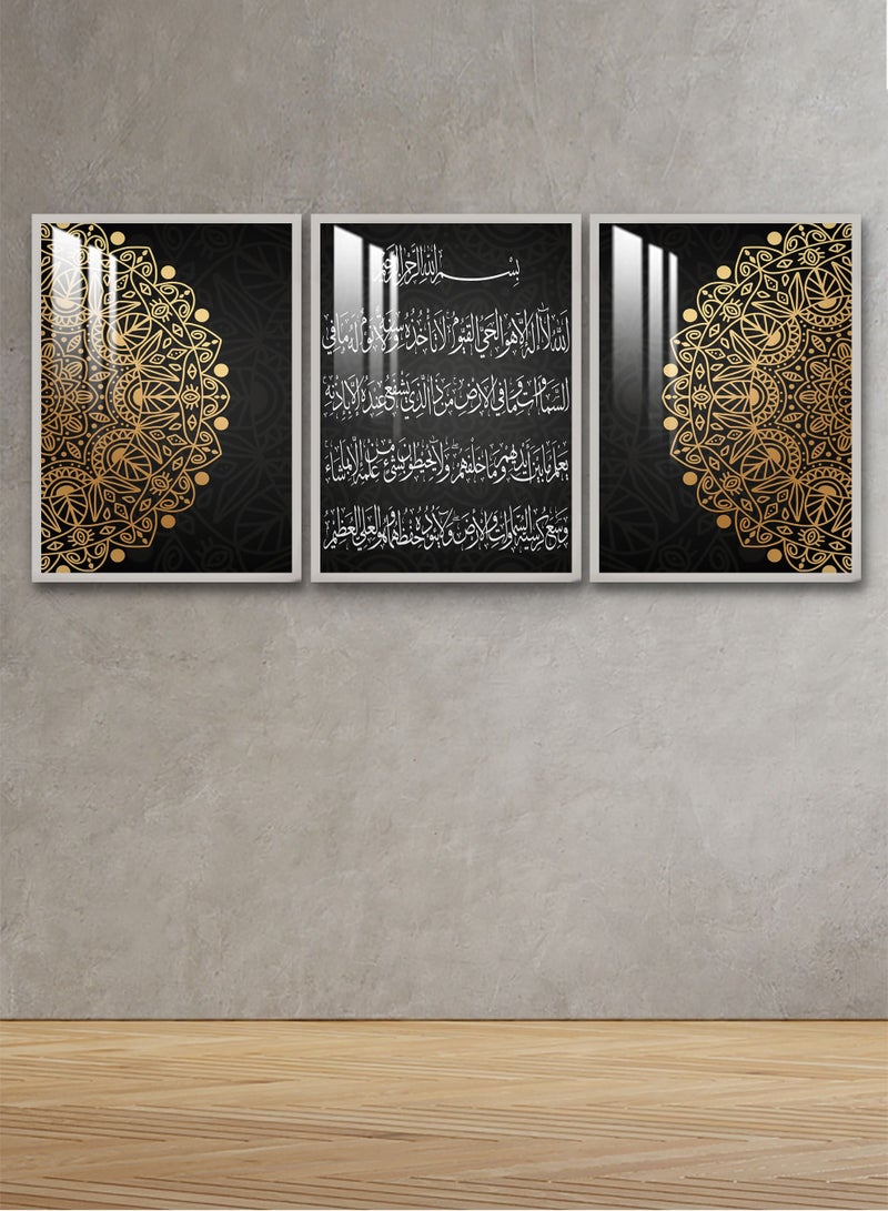 ماركتنا ثلاث لوحات جدارية150x70سم مع برواز فضي وطبقة اكريلك شفاف بتصميم إسلامي - Image 1