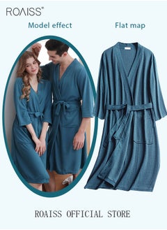 roaiss Women and Men Waffle Kimono Bathrobe Cotton Sleepwear Spa Robe Nightwear Nightgown Women Water Bathrobe Bridesmaid Robes Unisex Dressing Gown Autumn Robe  - Image 5