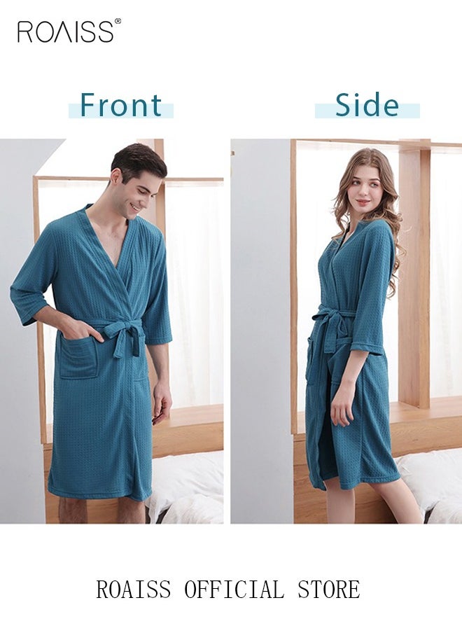roaiss - Women and Men Waffle Kimono Bathrobe Cotton Sleepwear Spa Robe Nightwear Nightgown Women Water Bathrobe Bridesmaid Robes Unisex Dressing Gown Autumn Robe - Image 1