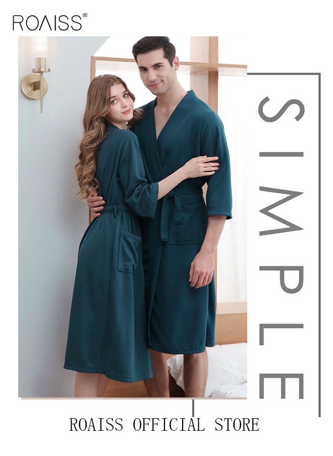 roaiss - Women and Men Waffle Kimono Bathrobe Cotton Sleepwear Spa Robe Nightwear Nightgown Women Water Bathrobe Bridesmaid Robes Unisex Dressing Gown Autumn Robe - Image 1