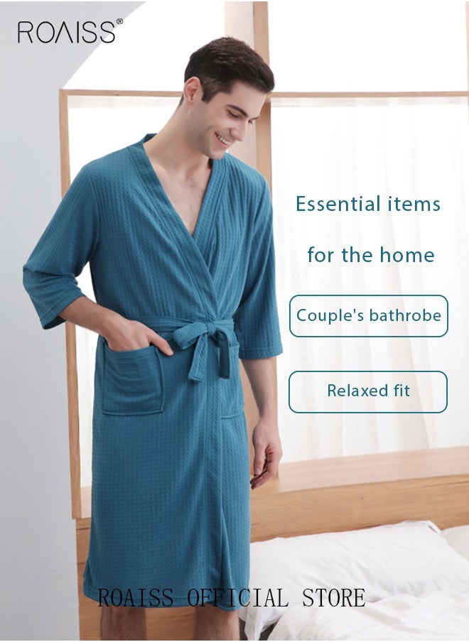 roaiss - Women and Men Waffle Kimono Bathrobe Cotton Sleepwear Spa Robe Nightwear Nightgown Women Water Bathrobe Bridesmaid Robes Unisex Dressing Gown Autumn Robe - Image 1
