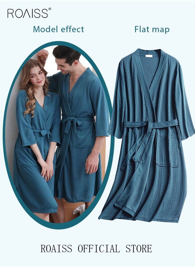 roaiss - Women and Men Waffle Kimono Bathrobe Cotton Sleepwear Spa Robe Nightwear Nightgown Women Water Bathrobe Bridesmaid Robes Unisex Dressing Gown Autumn Robe - Image 1