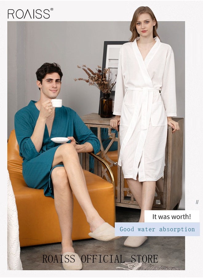 roaiss - Women and Men Waffle Kimono Bathrobe Cotton Sleepwear Spa Robe Nightwear Nightgown Women Water Bathrobe Bridesmaid Robes Unisex Dressing Gown Autumn Robe - Image 1