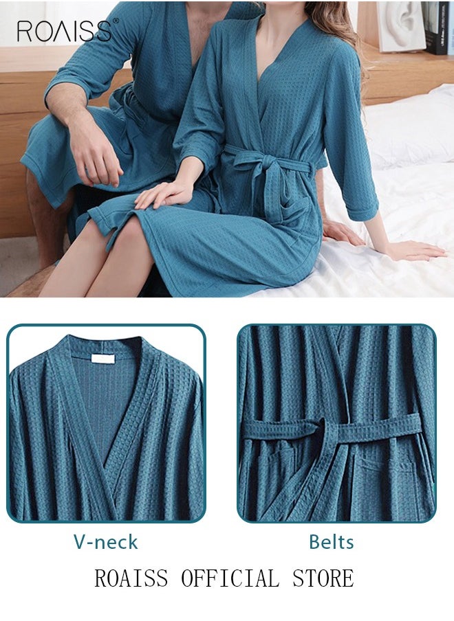 roaiss - Women and Men Waffle Kimono Bathrobe Cotton Sleepwear Spa Robe Nightwear Nightgown Women Water Bathrobe Bridesmaid Robes Unisex Dressing Gown Autumn Robe - Image 1