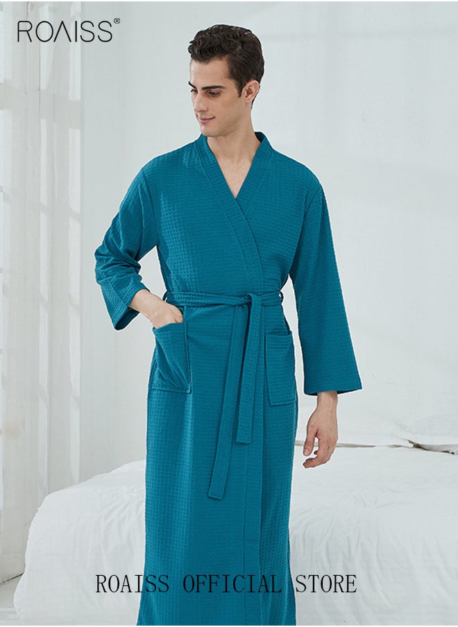 roaiss - Women and Men Waffle Kimono Bathrobe Cotton Sleepwear Spa Robe Nightwear Nightgown Women Water Bathrobe Bridesmaid Robes Unisex Dressing Gown Autumn Robe - Image 1