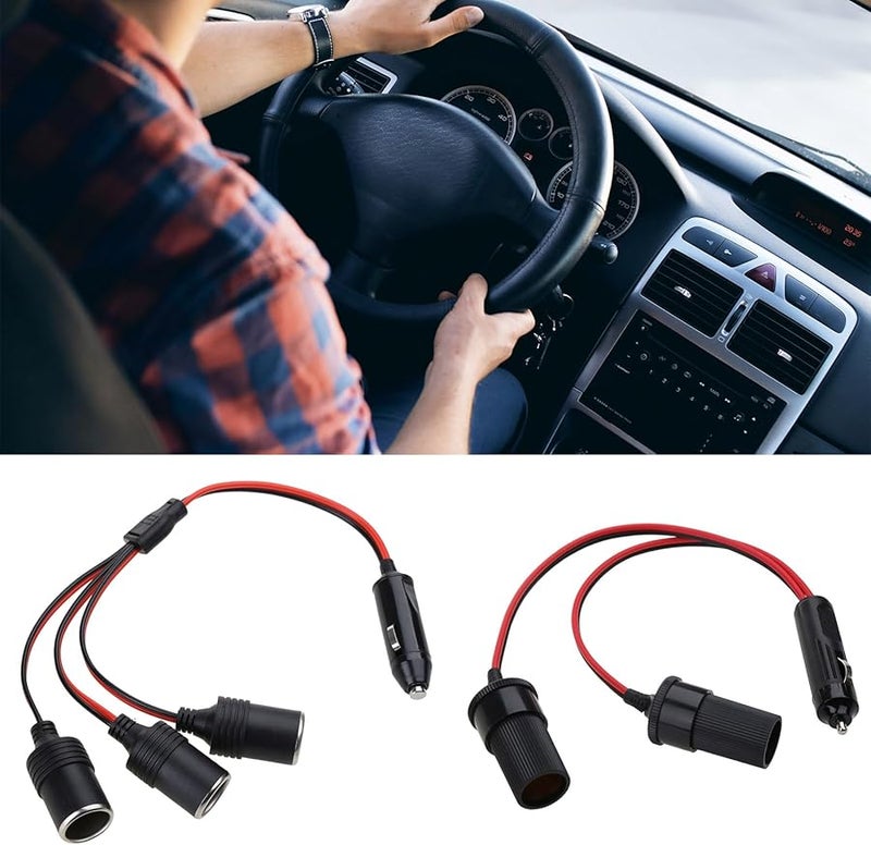 Car Power Charger Port Adapter 1 to 2 3 Way Splitter 12V 24V with 11 8in Cable - Image 3