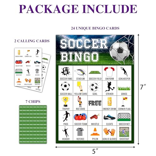 Disfuco Soccer Bingo Game Soccer Party Games Bingo Cards for Adults Sports Party Game Party Favors Supplies Decorations 24 Players Birthday Games B08 - Image 5
