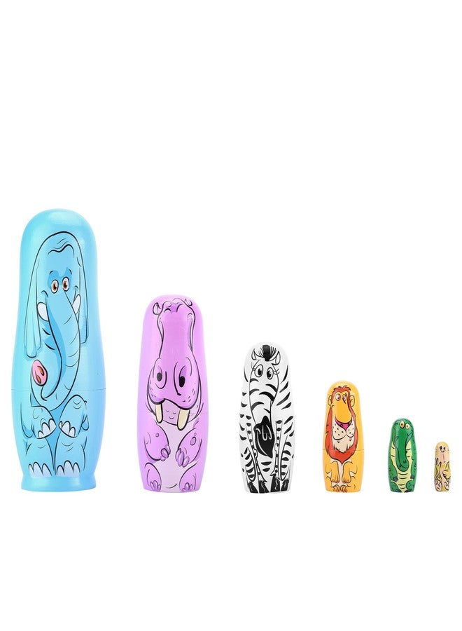 Yoption 6 Pcs Russian Nestingdolls, Handmade Wooden Matryoshkadoll Animal Nestingdoll Set for Christmas Birthday Gift Party Home Decorations (Blue Elephant) - Image 2