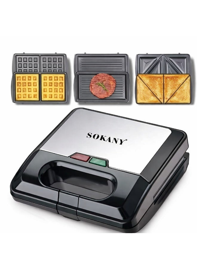 sokany 3-in-1 Sandwich Maker & Grill 750W – Non-Stick Coating Plates, Fast Heating Compact Mini Kitchen Appliance – Perfect for Sandwiches, Grilled Meats & Snacks, Easy to Clean3-in-1 Sandwich Maker & Grill 750W – Non-Stick Coating Plates, Fast Heating Compact Mini Kitchen Appliance – Perfect for Sandwiches, Grilled Meats & Snacks, Easy to Clean - Image 1