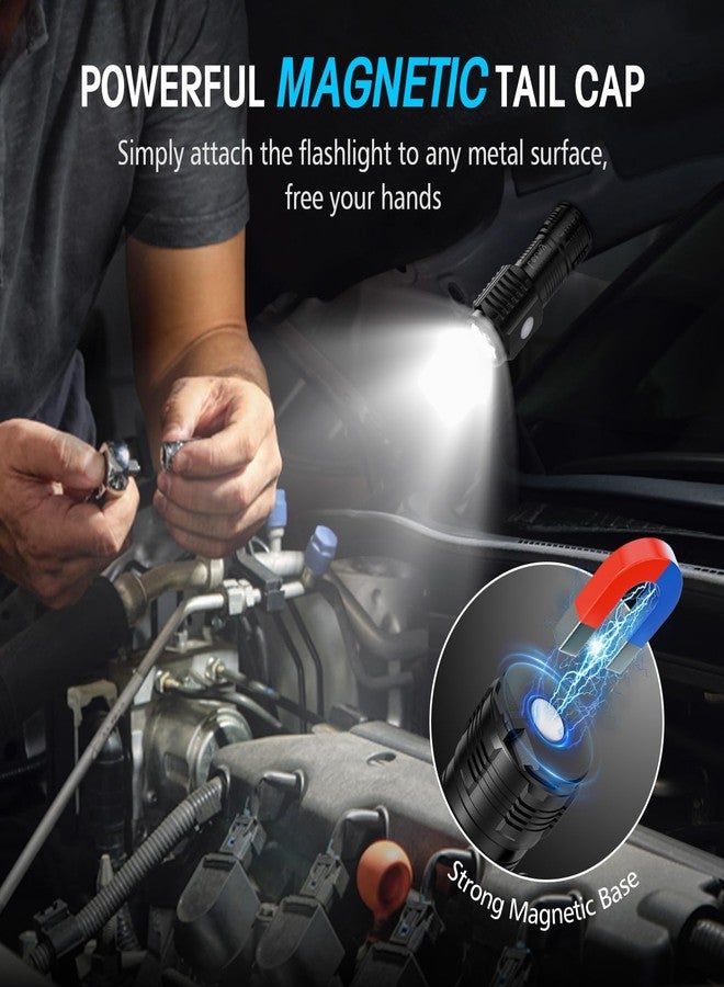 LETMY Rechargeable Mini Flashlights with Magnetic Base, 4 Pack Bright 3 LED Flash Lights, Small Tactical Flashlight with Belt Clip, 4 Lighting Modes Portable Rechargeable Flashlights for Camping Home - Image 5