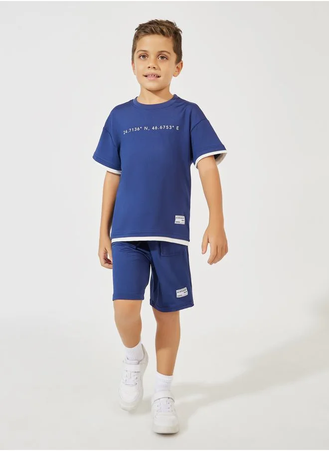 Styli Oversized Printed Badge Detail T-Shirt & Shorts Set