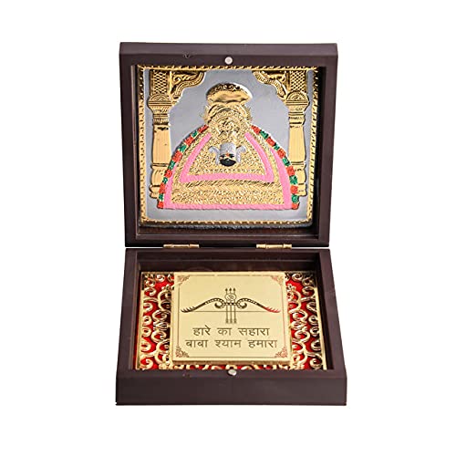 JSK Arts 24K Gold Plated Bhagwan Jai Khatushyamji Charan Paduka God Photo Frame for Home Temple Devotional Prayer Box Decorative Showpiece Box Packing Diwali Gift Puja Articles - Image 4