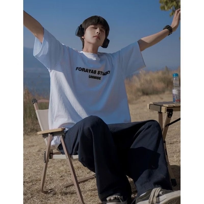 Printed Half Sleeve Spring Fashion Brand Youth Popular City Style Fashionable Standard Men's Round Neck ins Trendy T-Shirt - Image 2