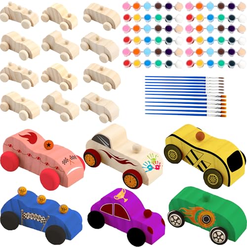 Feradny 42 Pcs Unfinished Wooden Cars Include 18 Wood DIY Car Toys Wood Car Crafts Painting with 24 Painting Tools for Kids Home Activities Arts Crafts Projects Easy Woodworking Party Favors - Image 1