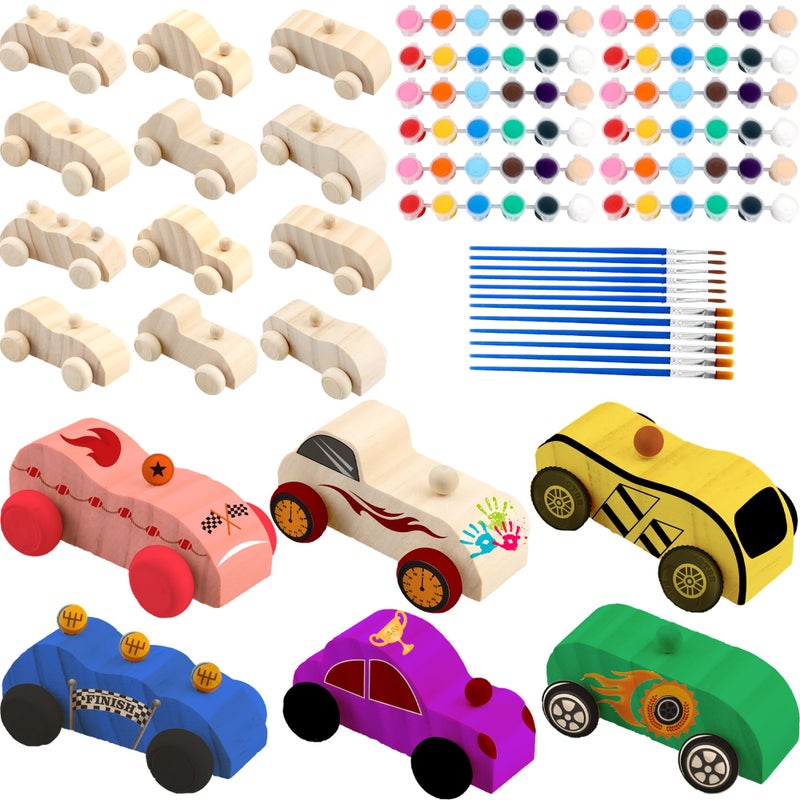 Feradny 42 Pcs Unfinished Wooden Cars Include 18 Wood DIY Car Toys Wood Car Crafts Painting with 24 Painting Tools for Kids Home Activities Arts Crafts Projects Easy Woodworking Party Favors - Image 3