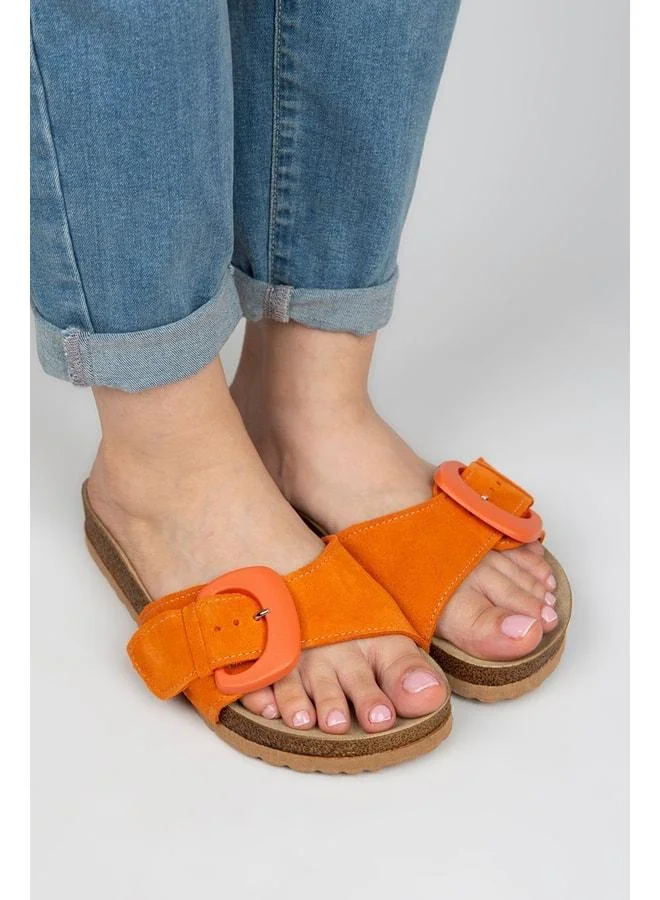 Manijero  Alandra Women's Genuine Leather Single Strap Orange Slides. for Women | Best Price UAE