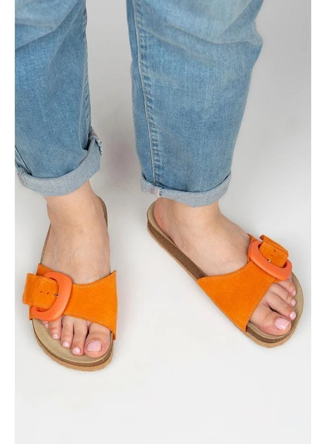 Alandra Women's Genuine Leather Single Strap Orange Slides.