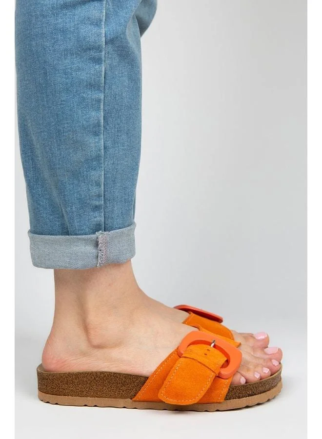 Manijero  Alandra Women's Genuine Leather Single Strap Orange Slides. for Women | Best Price UAE