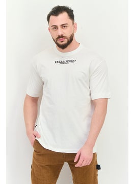 Men Crew Neck Short Sleeve Brand Logo T Shirt, White