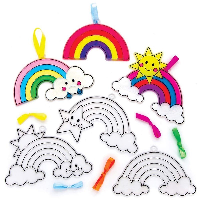 Baker Ross FE148 Rainbow Suncatcher Craft - Pack of 10, Stained Glass Effect for Kids to Decorate and Display for Arts and Craft Activities - Image 1