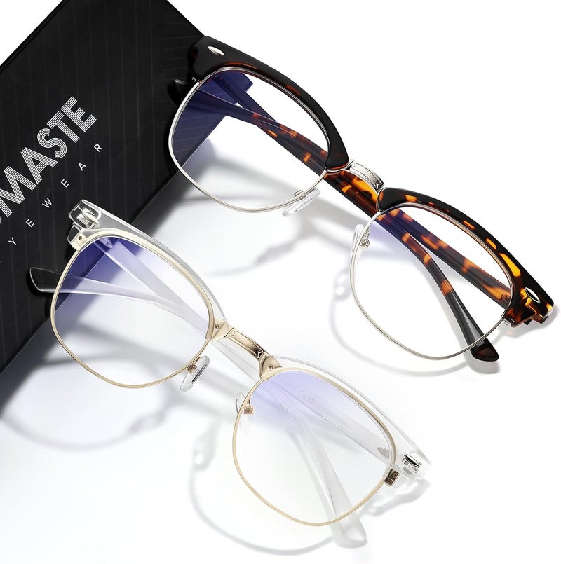 AOMASTE Store Blue Light Blocking Glasses Vintage Half Frame UV Clear Lens Anti Eyestrain Computer Gaming Glasses for Women Men (G01-yellow Tortoise+crystal Gold) - Image 1