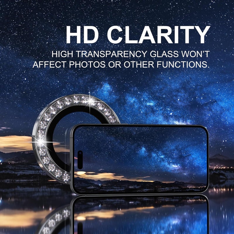 Choiche Compatible for iPhone 16 /iPhone 16 Plus Camera Lens Protector Bling, 9H Tempered Glass Camera Cover Screen Protector Metal Ring Decoration Accessories(Diamond-Black) - Image 5