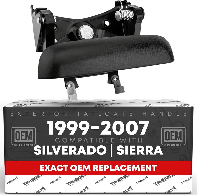 T1A Tailgate Handle Assembly - Compatible with 1999-2007 Chevrolet Silverado 1500, 2500, 3500; 1999-07 GMC Sierra 1500, 2500, 3500 (Classic, HD) - Textured Black, OEM 15997911, C580701, 1915105 - Image 1