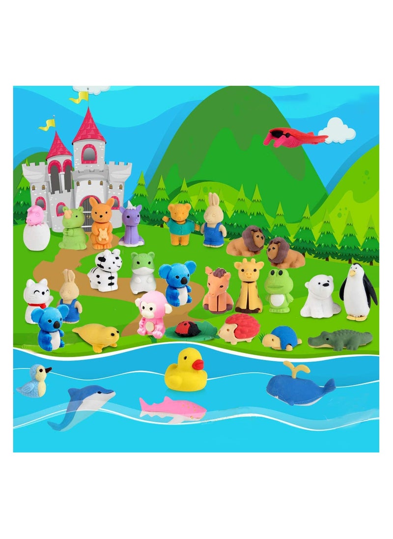 SYOSI - 30Pcs Animal Erasers Kids Pencil Bulk Puzzle Erasers Desk Pets Mini Take Apart Erasers Toys for Party Favors, Classroom Students Prizes, Carnival Gifts - Image 1