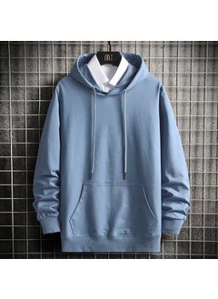 Mens Hoodie Autumn Thin Loose Fit Cotton 280g Fog blue