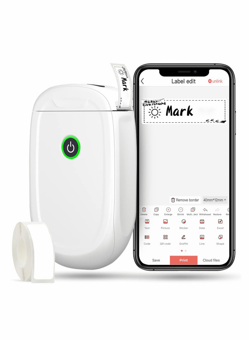 P11 Label Makers, Portable Thermal Sticker Printer Machine with Tape, Inkless  Wireless, Labelmaker for Home Edit and Office Organization (White) - Image 1