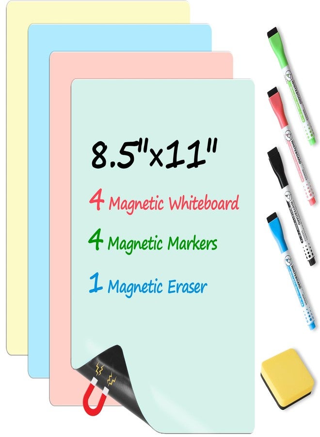 MAXECHO Magnetic Dry Erase Board Sheets, 4 Colors White Board for Fridge with 4 Markers & 1 Eraser, Reusable Blank Magnetic Whiteboard for Refrigerator, Locker, Cabinet, Door 8.5" x 11" - Image 1