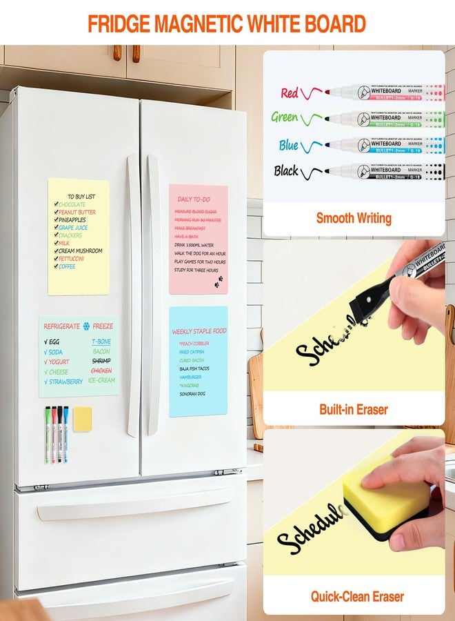 MAXECHO Magnetic Dry Erase Board Sheets, 4 Colors White Board for Fridge with 4 Markers & 1 Eraser, Reusable Blank Magnetic Whiteboard for Refrigerator, Locker, Cabinet, Door 8.5" x 11" - Image 3
