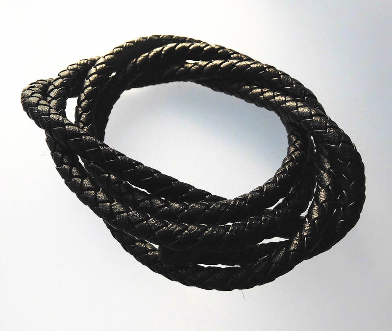 Glory Qin 3 Yards Round Folded Bolo Braided Genuine Leather Cord for Making Bracelet & Jewelry (Black, 6mm) - Image 3