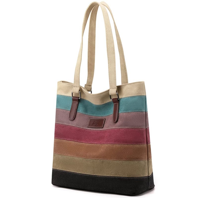 SNUG STAR Canvas Handbag Multi-Color Striped Lattice Cross Body Shoulder Purse Bag Tote-Handbag for Women (Multi Color E) - Image 1