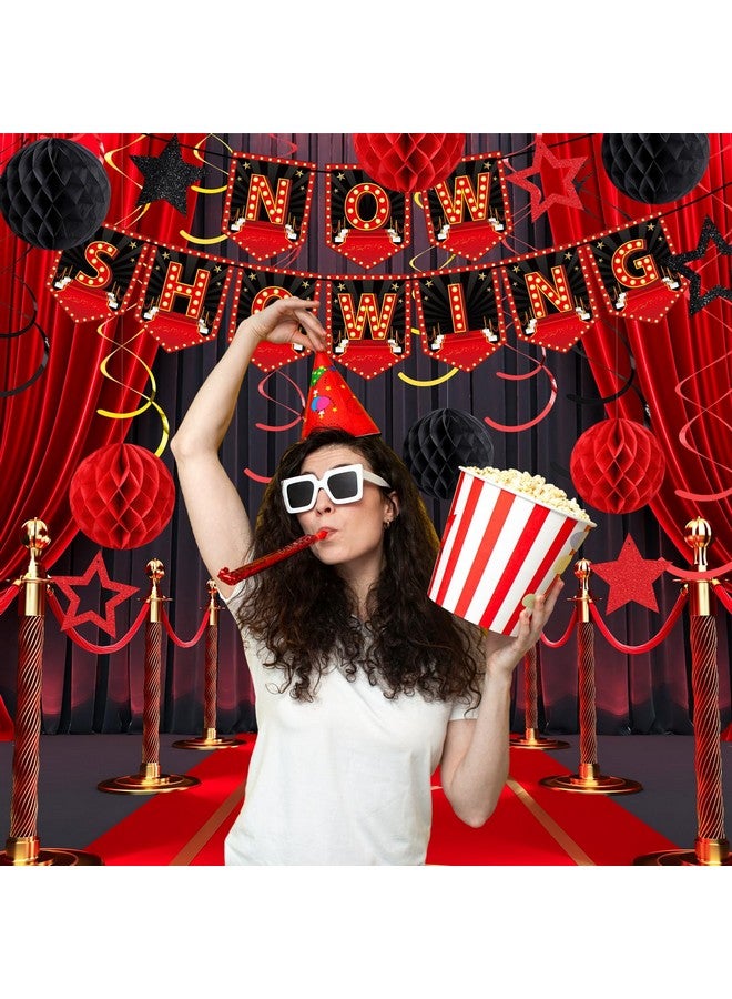 TaoBary تزيينات حفلة ليلة الفيلم 24 قطعة من توباري - لافتة عرض الأفلام، دوامات معلقة، كرات عسلية، زينة كرتونية ونجوم - مستلزمات ذات طابع سينمائي لحفلة عيد الميلاد بسجادة حمراء - Image 2